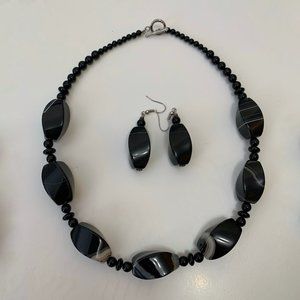 Unusual Black Onyx Necklace and Earrings
